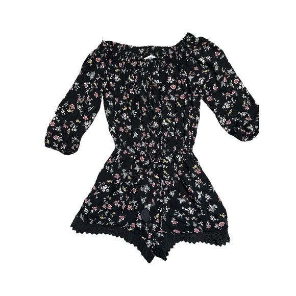 Abercrombie & Fitch Black Floral Boho prairy Romper Size XS - Picture 1 of 9